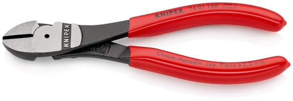 KNIPEX 74 01 160 Kraft-Seitenschneider mit Kunststoff überzogen schwarz atramentiert 160 mm