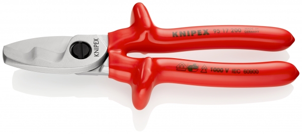 KNIPEX 95 17 200 Kabelschere mit Doppelschneide tauchisoliert, VDE-geprüft verchromt 200 mm