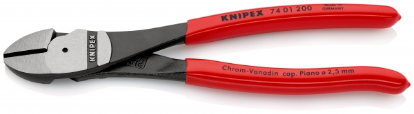 KNIPEX 74 01 200 Kraft-Seitenschneider mit Kunststoff überzogen schwarz atramentiert 200 mm