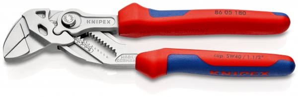 KNIPEX 86 05 180 Zangenschlüssel Zange und Schraubenschlüssel in einem Werkzeug mit Mehrkomponenten-Hüllen verchromt 180 mm